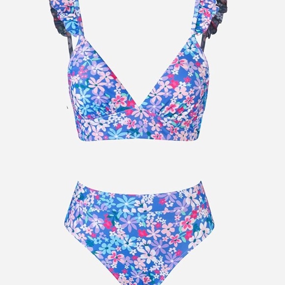 CUPSHE Women Bikini Sets 2 Piece Swimsuit High Waisted Bottom Floral Print Ruffl - Picture 6 of 6